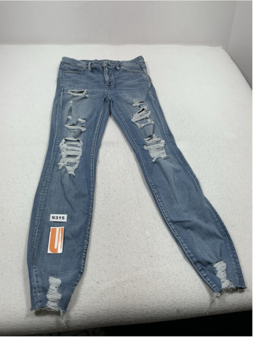 Womans Excellent American Eagle Jegging Distressed Stretch Blue Jeans Size 10